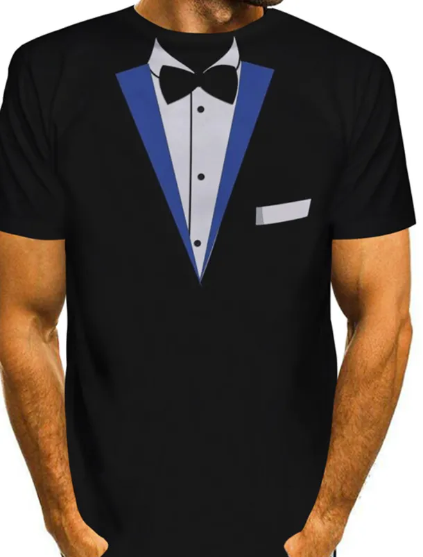 Men's Graphic Tee Tuxedo Shirts Short Sleeve T shirt 3D Print Round Neck Shirt Exaggerated Basic Daily Black White Yellow Clothing Apparel Normal S M L XL XXL 3XL 4XL