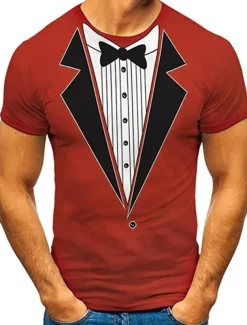 Men's Graphic Tee Tuxedo Shirts Short Sleeve T shirt 3D Print Round Neck Shirt Exaggerated Basic Daily Black White Yellow Clothing Apparel Normal S M L XL XXL 3XL 4XL