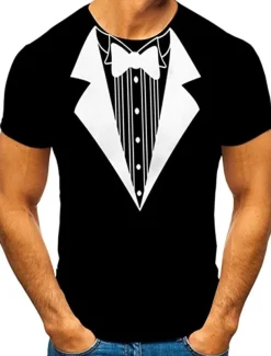 Men's Graphic Tee Tuxedo Shirts Short Sleeve T shirt 3D Print Round Neck Shirt Exaggerated Basic Daily Black White Yellow Clothing Apparel Normal S M L XL XXL 3XL 4XL