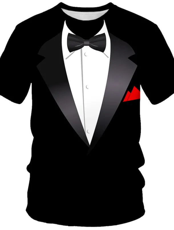 Men's Graphic Tee Tuxedo Shirts Short Sleeve T shirt 3D Print Round Neck Shirt Exaggerated Basic Daily Black White Yellow Clothing Apparel Normal S M L XL XXL 3XL 4XL