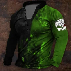 Men's Graphic Viking Henley Shirt Long Sleeve 3D Printing Daily Retro Vintage Casual Holiday Going out Festival Spring & Fall Blue Red Purple Green Henley Henley T-Shirt