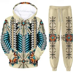 Men's Graphic Wolf Bohemian Style 2pcs 3D Sweatshirt Sets Tracksuit Hoodies Long Sleeve Long pants Hooded Streetwear Designer Basic Sports & Outdoor Casual Sports Print Spring Fall Blue Orange Brown