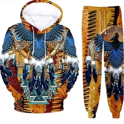 Men's Graphic Wolf Bohemian Style 2pcs 3D Sweatshirt Sets Tracksuit Hoodies Long Sleeve Long pants Hooded Streetwear Designer Basic Sports & Outdoor Casual Sports Print Spring Fall Blue Orange Brown