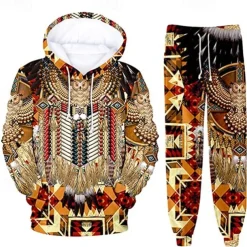 Men's Graphic Wolf Bohemian Style 2pcs 3D Sweatshirt Sets Tracksuit Hoodies Long Sleeve Long pants Hooded Streetwear Designer Basic Sports & Outdoor Casual Sports Print Spring Fall Blue Orange Brown
