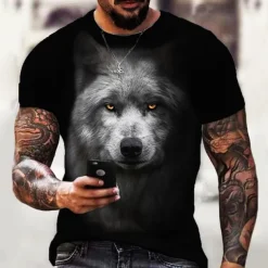Men's Graphic Wolf T shirt Short Sleeve T shirt 3D Print Crew Neck Shirt Designer Classic Casual Daily Sports Weekend Black Gray Summer Clothing Apparel S M L XL XXL 3XL 4XL