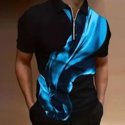 Men's Graphic Zip Polo Shirts Golf Shirt Short Sleeve Polo Shirts Collared Shirts Casual Vacation Wear Rave Wear Party Outfits 3D Print Quarter Zip Polo Autumn / Fall Red Blue Green