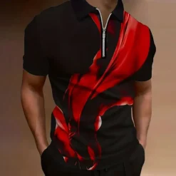 Men's Graphic Zip Polo Shirts Golf Shirt Short Sleeve Polo Shirts Collared Shirts Casual Vacation Wear Rave Wear Party Outfits 3D Print Quarter Zip Polo Autumn / Fall Red Blue Green