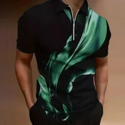 Men's Graphic Zip Polo Shirts Golf Shirt Short Sleeve Polo Shirts Collared Shirts Casual Vacation Wear Rave Wear Party Outfits 3D Print Quarter Zip Polo Autumn / Fall Red Blue Green