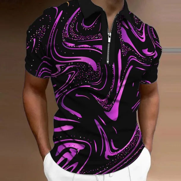 Men's Graphic Zip Polo Shirts Golf Shirt Short Sleeve Polo Shirts Collared Shirts Casual Vacation Wear Rave Wear Party Outfits 3D Print Quarter Zip Polo Yellow Blue Purple