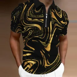 Men's Graphic Zip Polo Shirts Golf Shirt Short Sleeve Polo Shirts Collared Shirts Casual Vacation Wear Rave Wear Party Outfits 3D Print Quarter Zip Polo Yellow Blue Purple