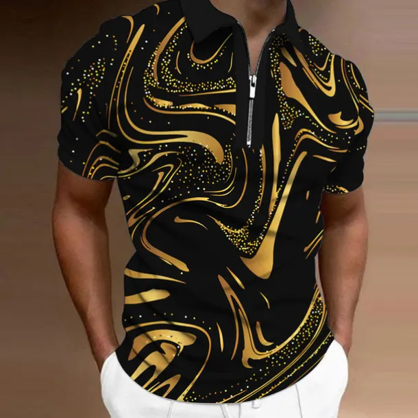 Men's Graphic Zip Polo Shirts Golf Shirt Short Sleeve Polo Shirts Collared Shirts Casual Vacation Wear Rave Wear Party Outfits 3D Print Quarter Zip Polo Yellow Blue Purple
