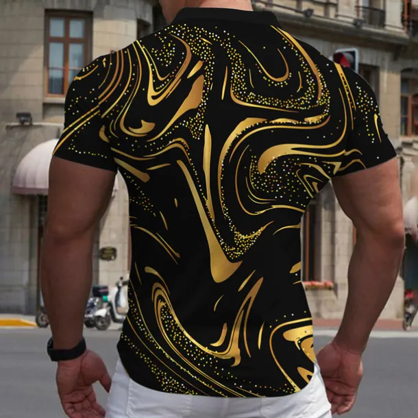 Men's Graphic Zip Polo Shirts Golf Shirt Short Sleeve Polo Shirts Collared Shirts Casual Vacation Wear Rave Wear Party Outfits 3D Print Quarter Zip Polo Yellow Blue Purple