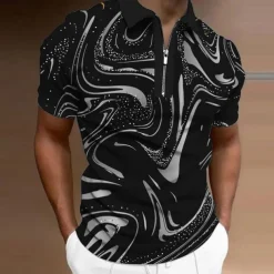 Men's Graphic Zip Polo Shirts Golf Shirt Short Sleeve Polo Shirts Collared Shirts Casual Vacation Wear Rave Wear Party Outfits 3D Print Quarter Zip Polo Yellow Blue Purple