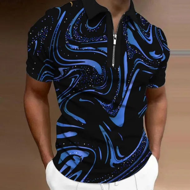Men's Graphic Zip Polo Shirts Golf Shirt Short Sleeve Polo Shirts Collared Shirts Casual Vacation Wear Rave Wear Party Outfits 3D Print Quarter Zip Polo Yellow Blue Purple