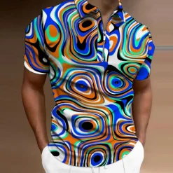 Men's Graphic Zip Polo Shirts Golf Shirt Short Sleeve Polo Shirts Collared Shirts Casual Vacation Wear Rave Wear Party Outfits 3D Print Quarter Zip Polo Sea Blue Red Blue