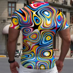 Men's Graphic Zip Polo Shirts Golf Shirt Short Sleeve Polo Shirts Collared Shirts Casual Vacation Wear Rave Wear Party Outfits 3D Print Quarter Zip Polo Sea Blue Red Blue