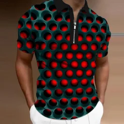 Men's Graphic Zip Polo Shirts Golf Shirt Short Sleeve Polo Shirts Collared Shirts Casual Vacation Wear Rave Wear Party Outfits 3D Print Quarter Zip Polo Red Blue Purple
