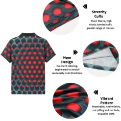 Men's Graphic Zip Polo Shirts Golf Shirt Short Sleeve Polo Shirts Collared Shirts Casual Vacation Wear Rave Wear Party Outfits 3D Print Quarter Zip Polo Red Blue Purple