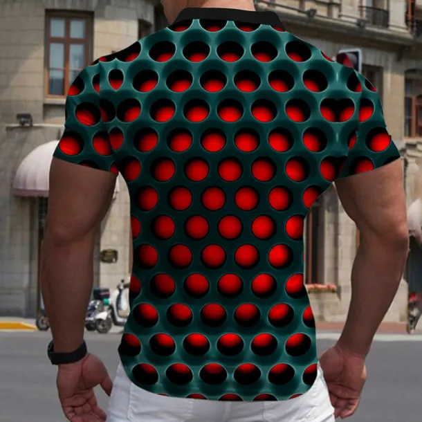 Men's Graphic Zip Polo Shirts Golf Shirt Short Sleeve Polo Shirts Collared Shirts Casual Vacation Wear Rave Wear Party Outfits 3D Print Quarter Zip Polo Red Blue Purple