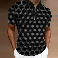 Men's Graphic Zip Polo Shirts Golf Shirt Short Sleeve Polo Shirts Collared Shirts Casual Vacation Wear Rave Wear Party Outfits 3D Print Quarter Zip Polo Red Blue Purple
