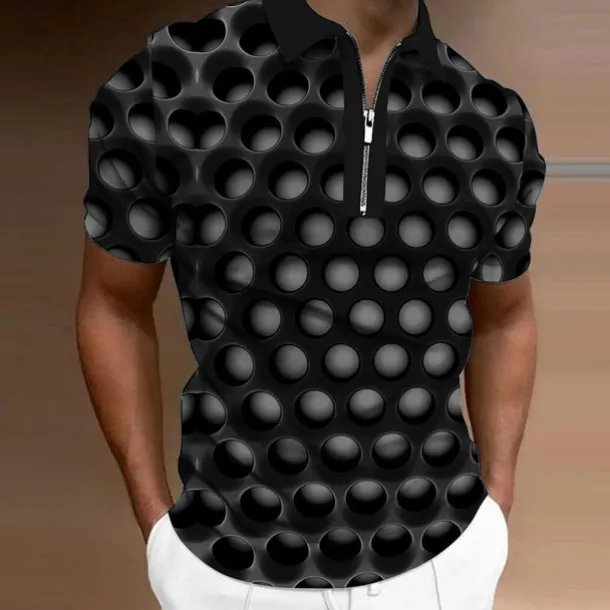 Men's Graphic Zip Polo Shirts Golf Shirt Short Sleeve Polo Shirts Collared Shirts Casual Vacation Wear Rave Wear Party Outfits 3D Print Quarter Zip Polo Red Blue Purple