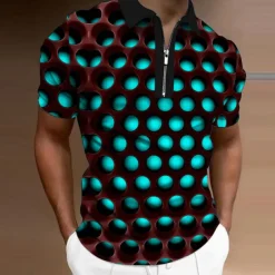 Men's Graphic Zip Polo Shirts Golf Shirt Short Sleeve Polo Shirts Collared Shirts Casual Vacation Wear Rave Wear Party Outfits 3D Print Quarter Zip Polo Red Blue Purple