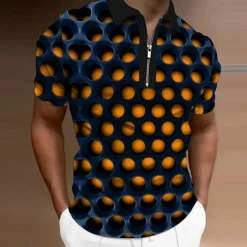 Men's Graphic Zip Polo Shirts Golf Shirt Short Sleeve Polo Shirts Collared Shirts Casual Vacation Wear Rave Wear Party Outfits 3D Print Quarter Zip Polo Red Blue Purple