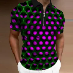 Men's Graphic Zip Polo Shirts Golf Shirt Short Sleeve Polo Shirts Collared Shirts Casual Vacation Wear Rave Wear Party Outfits 3D Print Quarter Zip Polo Red Blue Purple