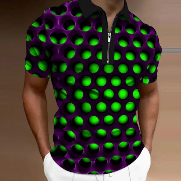 Men's Graphic Zip Polo Shirts Golf Shirt Short Sleeve Polo Shirts Collared Shirts Casual Vacation Wear Rave Wear Party Outfits 3D Print Quarter Zip Polo Red Blue Purple
