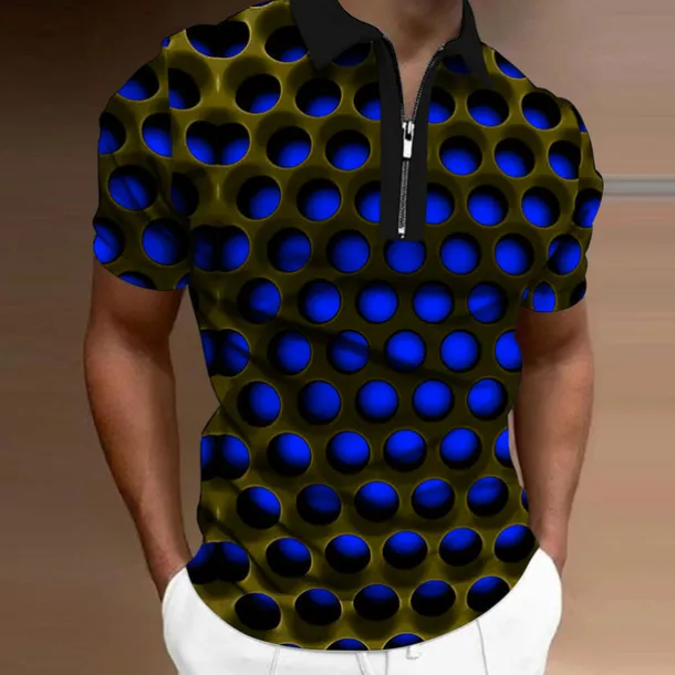 Men's Graphic Zip Polo Shirts Golf Shirt Short Sleeve Polo Shirts Collared Shirts Casual Vacation Wear Rave Wear Party Outfits 3D Print Quarter Zip Polo Red Blue Purple