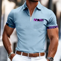 Men's Graphic Zip Polo Short Sleeve Turndown Business Casual Daily Sports & Outdoor Athleisure Casual Daily Pocket Summer Violet Robin's Egg Blue Pink
