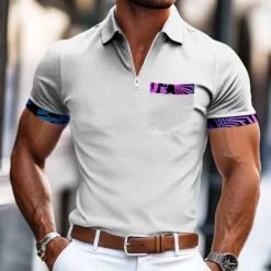 Men's Graphic Zip Polo Short Sleeve Turndown Business Casual Daily Sports & Outdoor Athleisure Casual Daily Pocket Summer Violet Robin's Egg Blue Pink