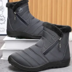 Men's Gray Winter Boots with Zipper Closure, Warm Fleece Lining, and Waterproof Design – Ideal for Outdoor Activities in Cold Weather