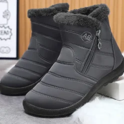 Men's Gray Winter Boots with Zipper Closure, Warm Fleece Lining, and Waterproof Design – Ideal for Outdoor Activities in Cold Weather