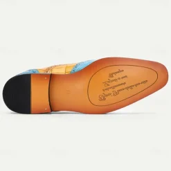 Men's Green and Orange Wingtip Oxford Shoes – Premium Cowhide Leather, Crocodile Embossed Pattern, Brogue Detailing, Elegant Formal Footwear for Weddings and Business Events