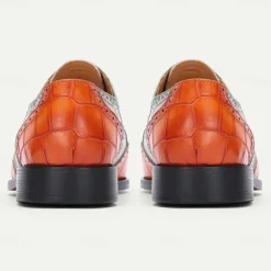 Men's Green and Orange Wingtip Oxford Shoes – Premium Cowhide Leather, Crocodile Embossed Pattern, Brogue Detailing, Elegant Formal Footwear for Weddings and Business Events