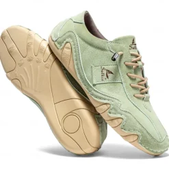 Men's Green Casual Faux Leather Sneakers with Unique Stitching and Lace-Up Design, Comfortable and Stylish for Everyday Wear
