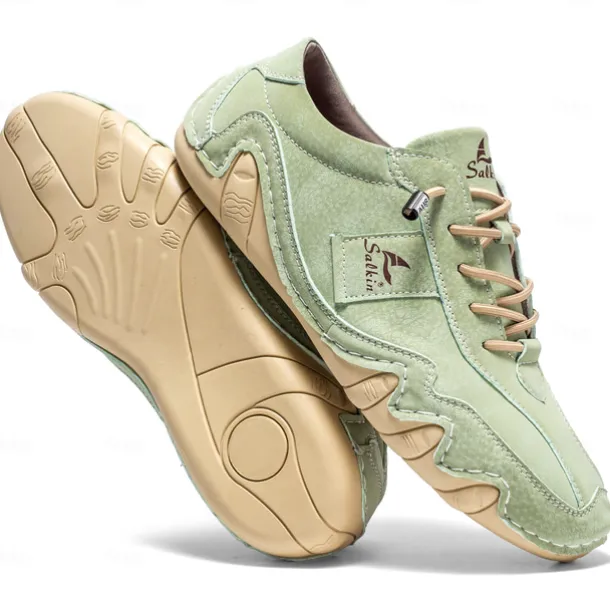 Men's Green Casual Faux Leather Sneakers with Unique Stitching and Lace-Up Design, Comfortable and Stylish for Everyday Wear