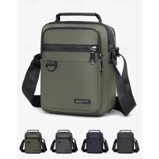 Men's Green Crossbody Messenger Bag with Multiple Zippered Pockets - Durable and Stylish for Everyday and Travel Use