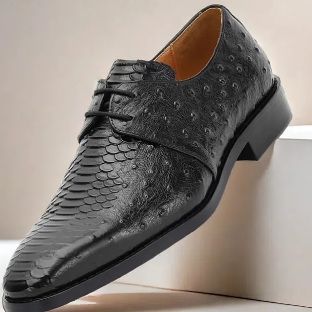 Men's Green Genuine Leather Oxford Shoes – Luxury Crocodile Pattern Lace-Up Dress Shoes for Kentucky Derby & Weddings