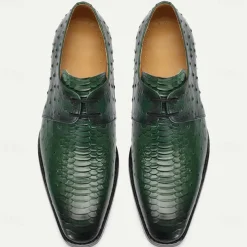 Men's Green Genuine Leather Oxford Shoes – Luxury Crocodile Pattern Lace-Up Dress Shoes for Kentucky Derby & Weddings