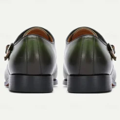 Men's Green Leather Monk Strap Dress Shoes – Premium Cowhide, Camouflage Pattern, Elegant Formal Footwear for Weddings and Business Events