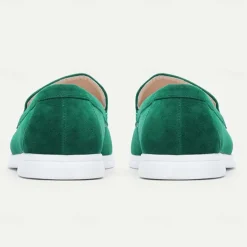 Men's Green Suede Casual Loafers with Lightweight Non-Slip White Sole, Comfortable Slip-On Design, and Breathable Material
