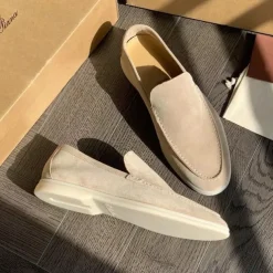 Men's Green Suede Casual Loafers with Lightweight Non-Slip White Sole, Comfortable Slip-On Design, and Breathable Material