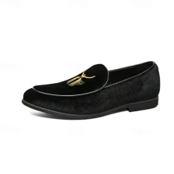 Men's Green Velvet Loafers with Gold Embroidery – Luxurious Slip-On Shoes for Formal Events and Weddings