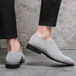 Men's Grey Suede Oxford Shoes – Classic Cap Toe Lace-Up Dress Shoes for Business, Weddings & Formal Events