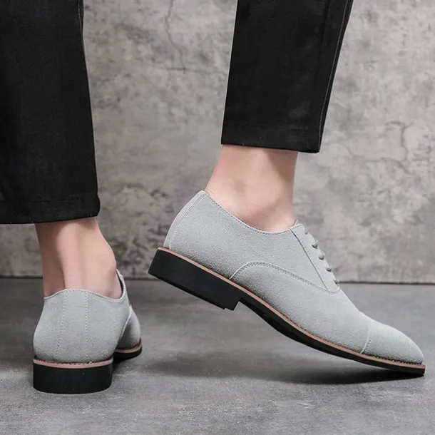 Men's Grey Suede Oxford Shoes – Classic Cap Toe Lace-Up Dress Shoes for Business, Weddings & Formal Events
