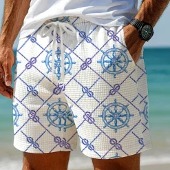 Men's Grid / Plaid Compass Waffle Shorts Sweat Shorts Casual Shorts Mid Waist Fashion Casual Vacation Jogging Workout Elastic Drawstring Waist Shorts with Pockets Designer Clothing Apparel
