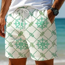 Men's Grid / Plaid Compass Waffle Shorts Sweat Shorts Casual Shorts Mid Waist Fashion Casual Vacation Jogging Workout Elastic Drawstring Waist Shorts with Pockets Designer Clothing Apparel