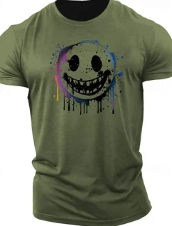 Men's Grimace T Shirt Tee Top 100% Cotton Short Sleeve Graphic Shirt Army Green Comfortable Tee Vacation Street Fashion Designer Clothing